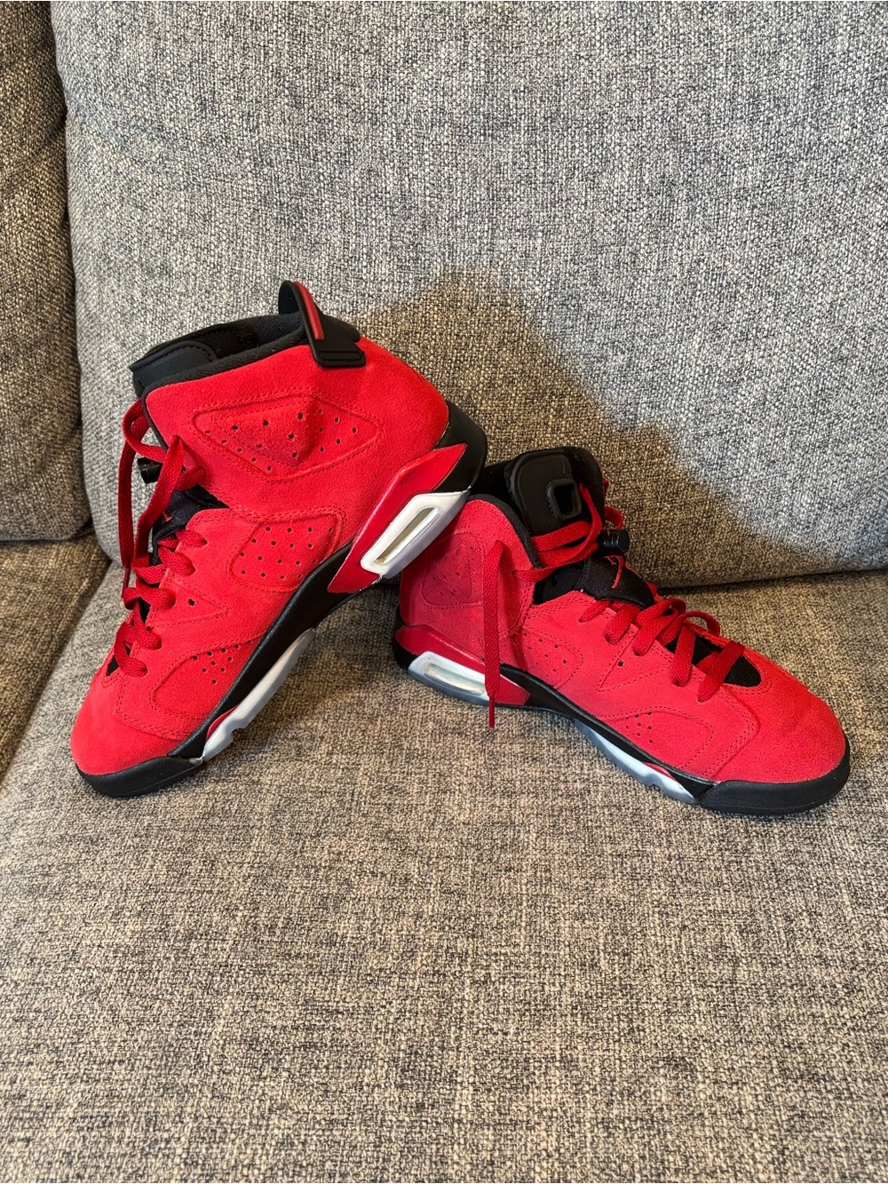 Jordan Kids Red and Black Suede High-Top Sneakers
